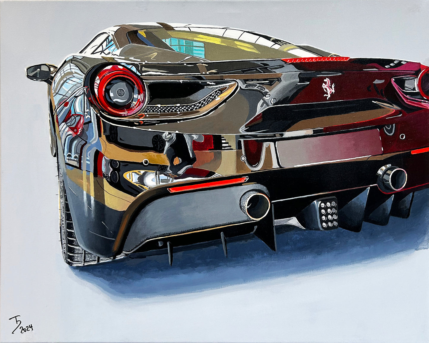 Thomas Düwers einzigartiges Kunstwerk "488GTB" Format: 75x60 Material: Acryl auf Leinwand Jahr: 2024