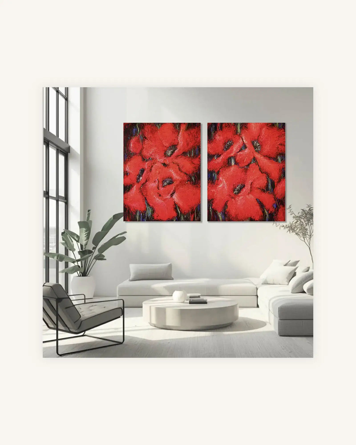 Klatschmohn Expressiv Diptychon, Nielsen Alurahmen mattschwarz lackiert 1