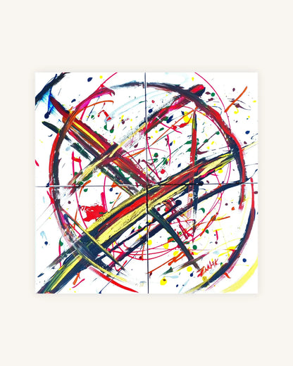 Unity in Chaos of black,gold,red,yellow,green,blue on white 0
