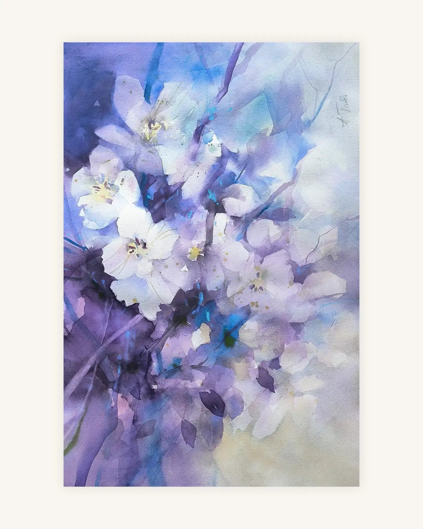 Weiße Baumblüten in Blau und Violett I Fragments of Light 0