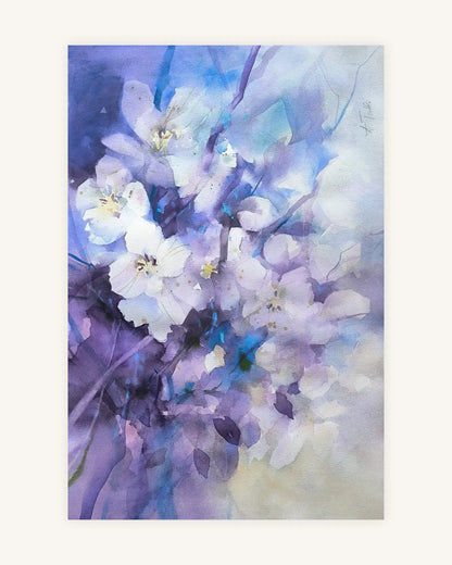 Weiße Baumblüten in Blau und Violett I Fragments of Light 0