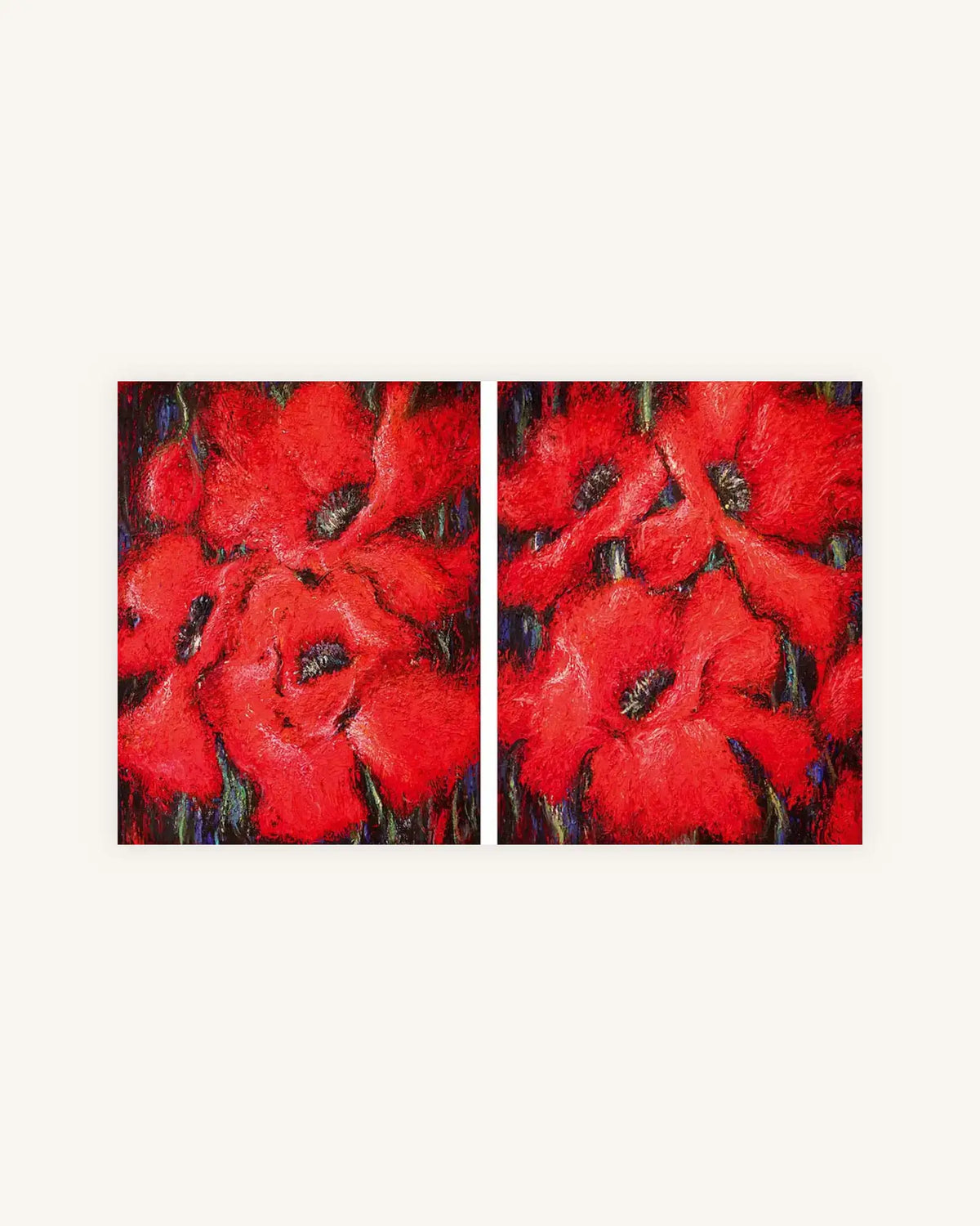 Klatschmohn Expressiv Diptychon, Nielsen Alurahmen mattschwarz lackiert