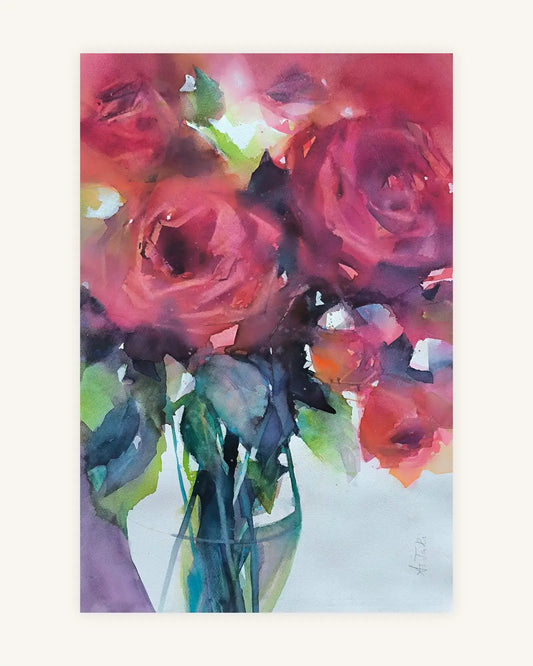 Rote Rosen in leuchtend Rot und Grüntönen I  Crimson Presence 0