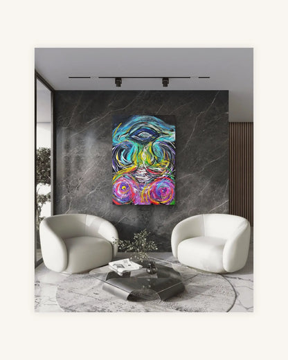 Surreal eye of the abstract ocean with blue,turquoise,pink 1
