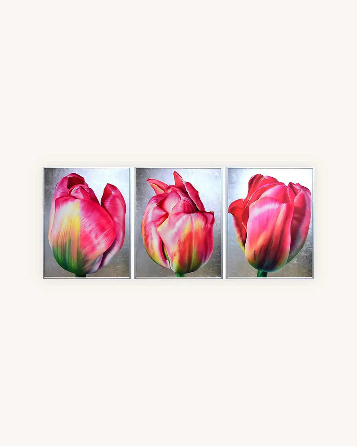 Tulpen Triptychon im Nielsen Alurahmen Silber