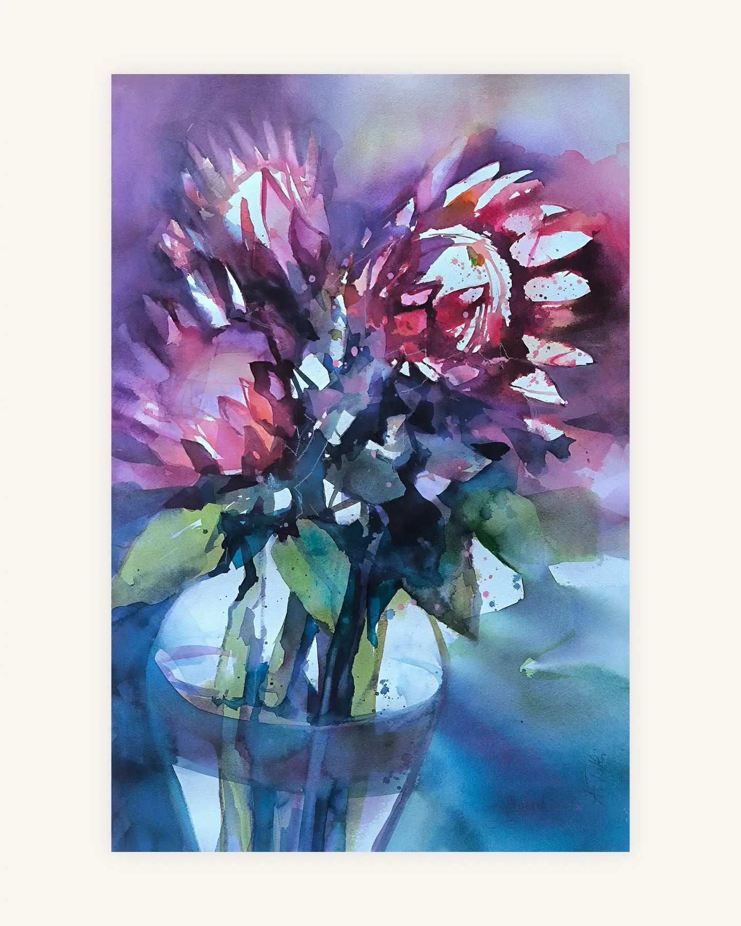 Protea in Rot-, Violett- und Grüntönen I Blooming Crown 0