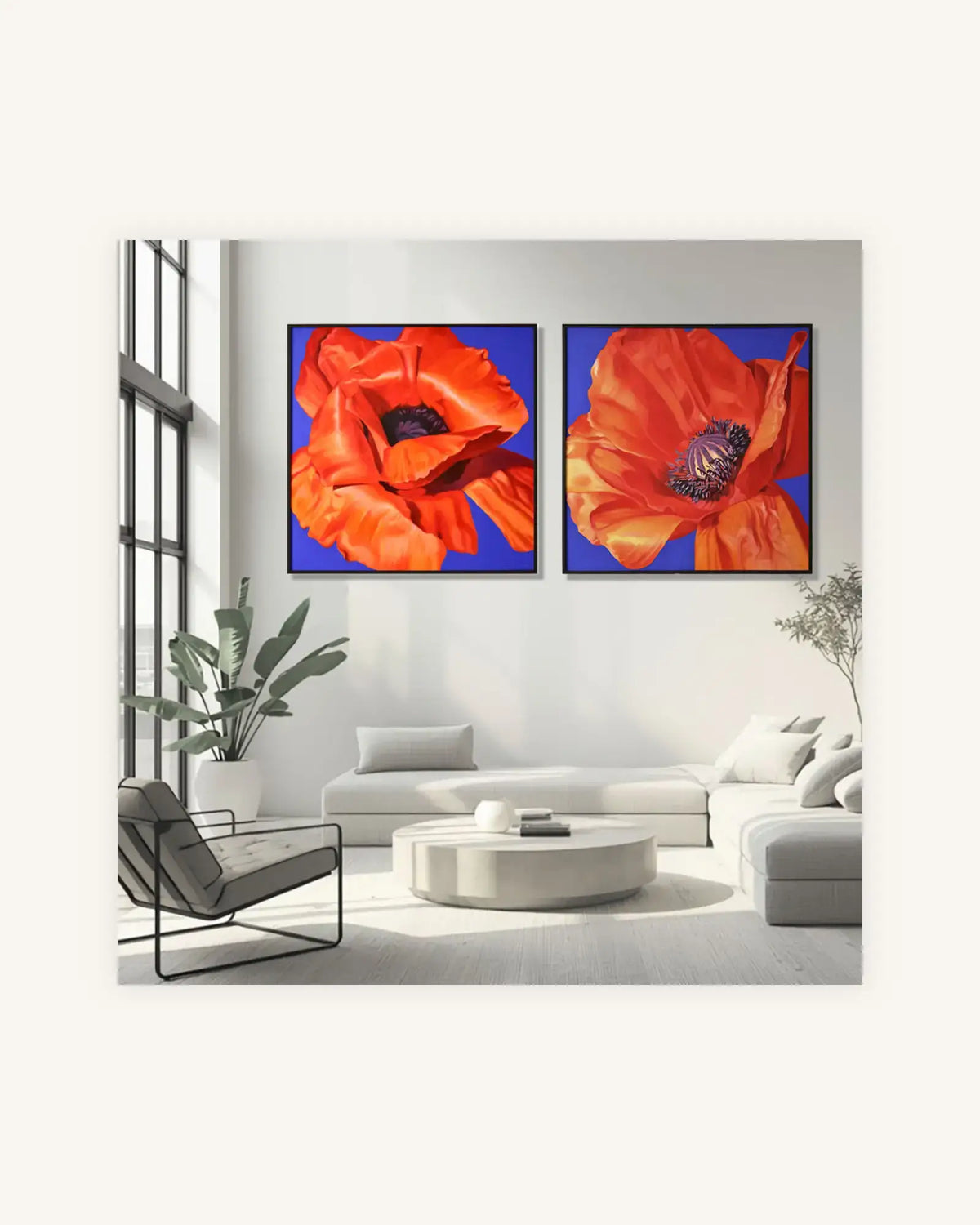 Klatschmohn Diptychon, Nielsen Alurahmen mattschwarz lackiert 1