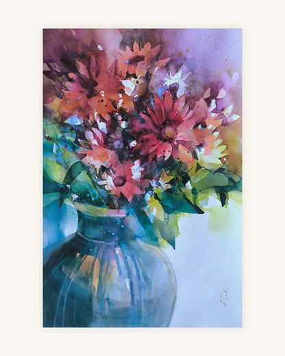 Blumenstrauß mit Rosa-,Rot und Violetttönen I Blue Pitcher Bloons 0